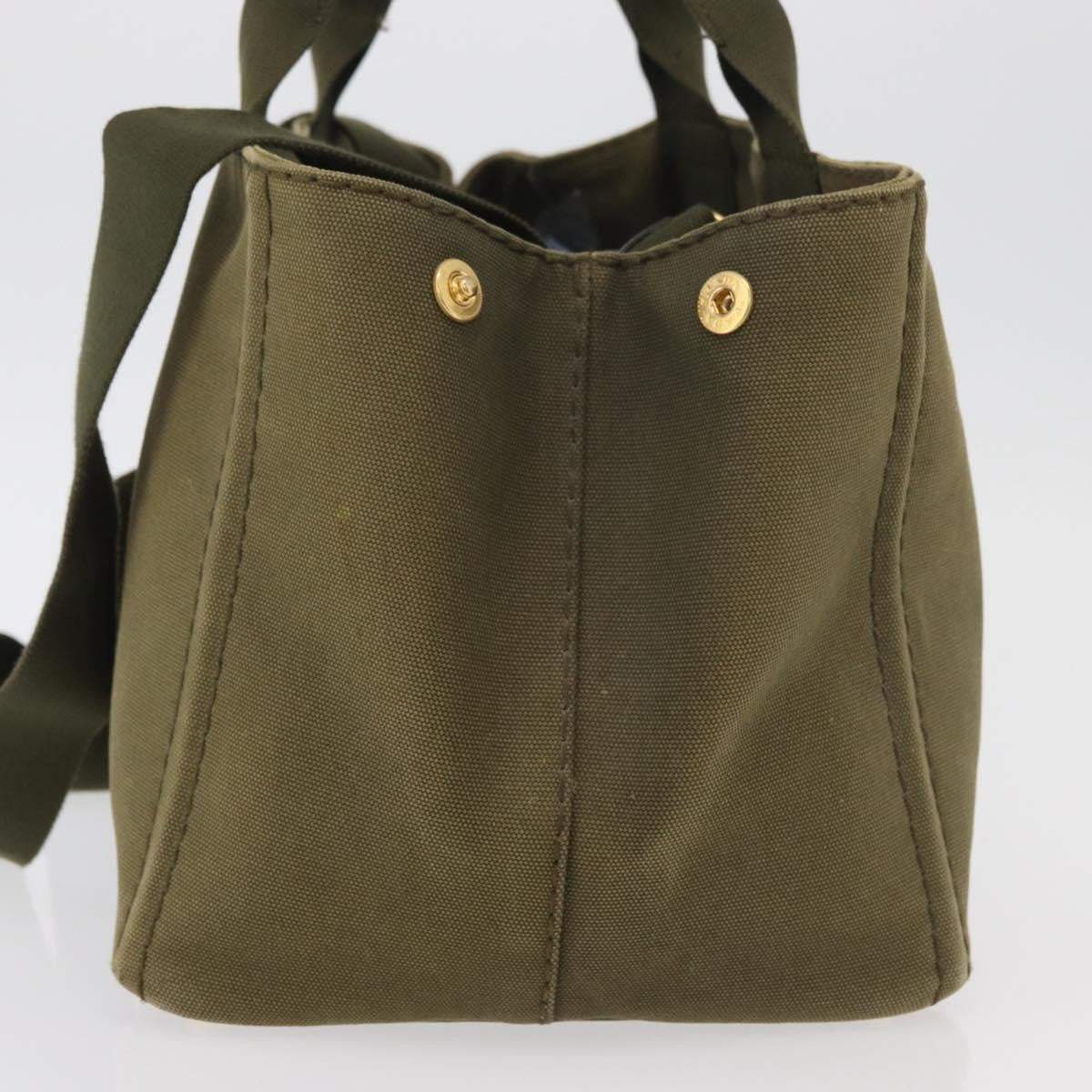 Prada PRADA Canapa MM Hand Bag Canvas 2way Khaki Gold Authentic ti3829