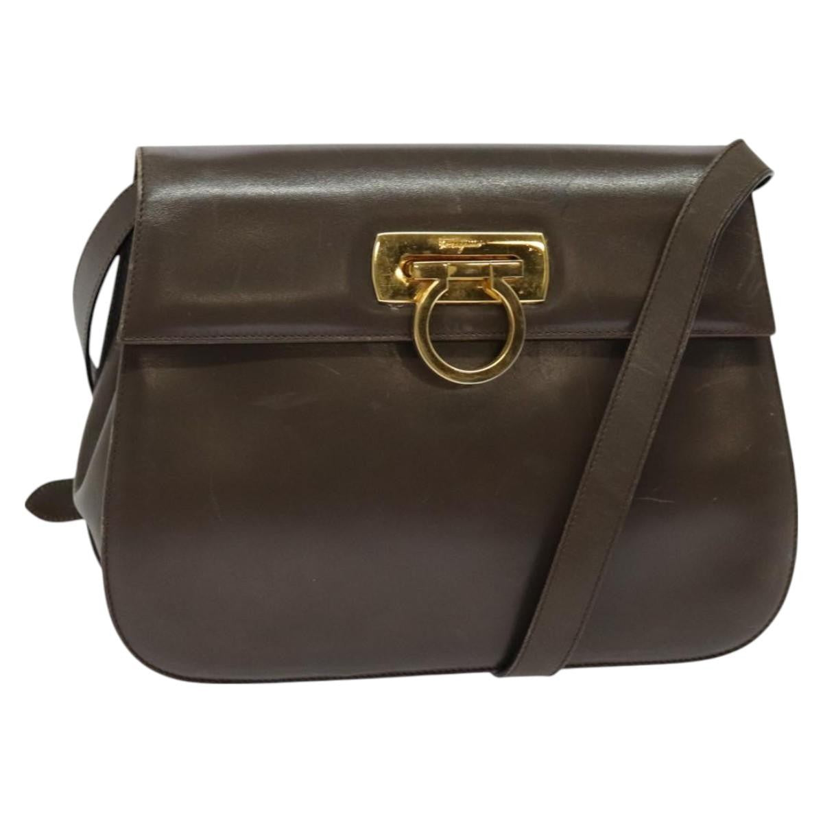 Salvatore Ferragamo Salvatore Ferragamo Gancini Shoulder Bag Leather Brown Gold Authentic 128109
