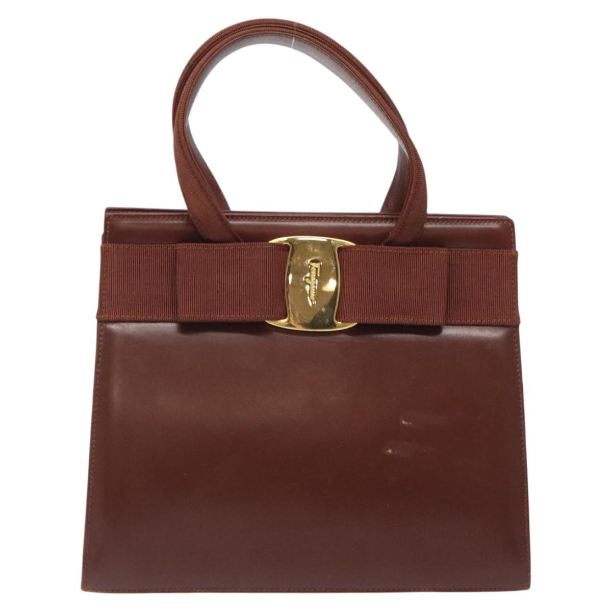 Salvatore Ferragamo Salvatore Ferragamo Hand Bag Leather 2way Brown Gold Authentic hk2487
