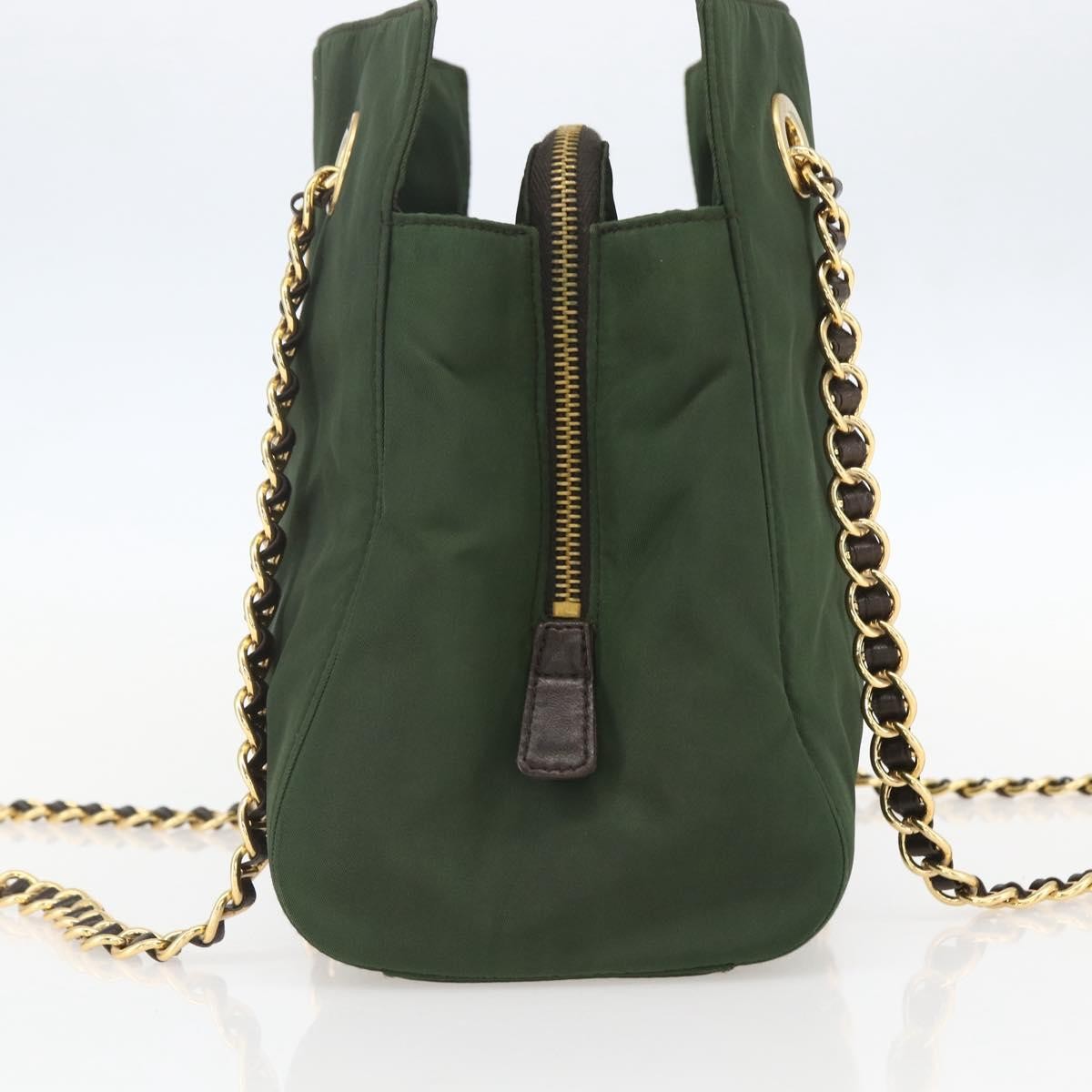 Prada PRADA Chain Shoulder Bag Nylon Green Gold Authentic 159258