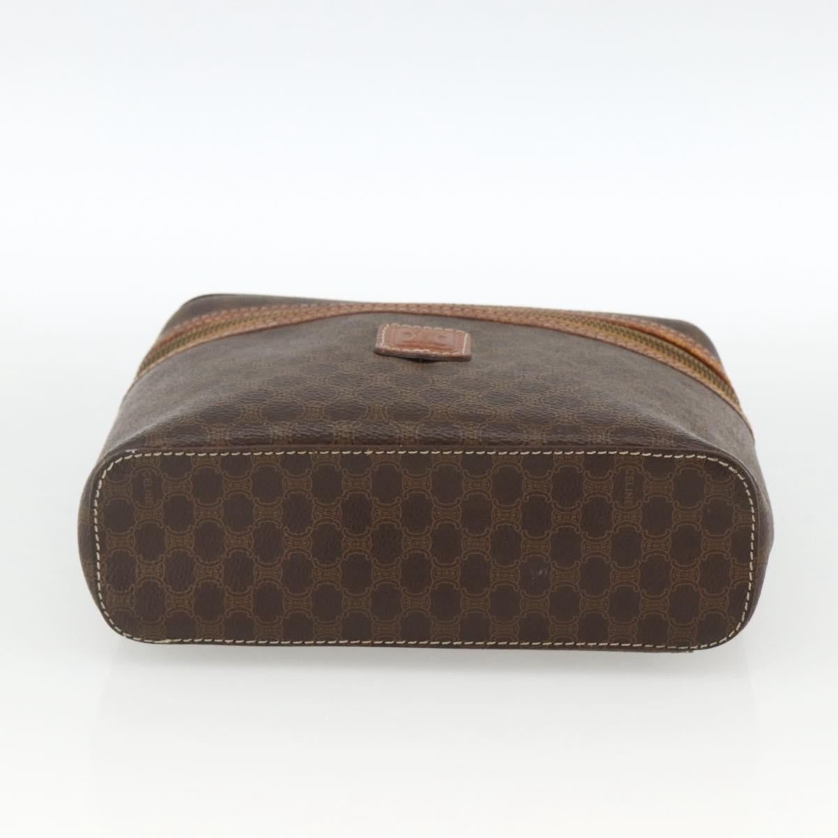 Celine CELINE Macadam Canvas Vanity Hand Bag PVC Leather Brown Gold Authentic ka2851