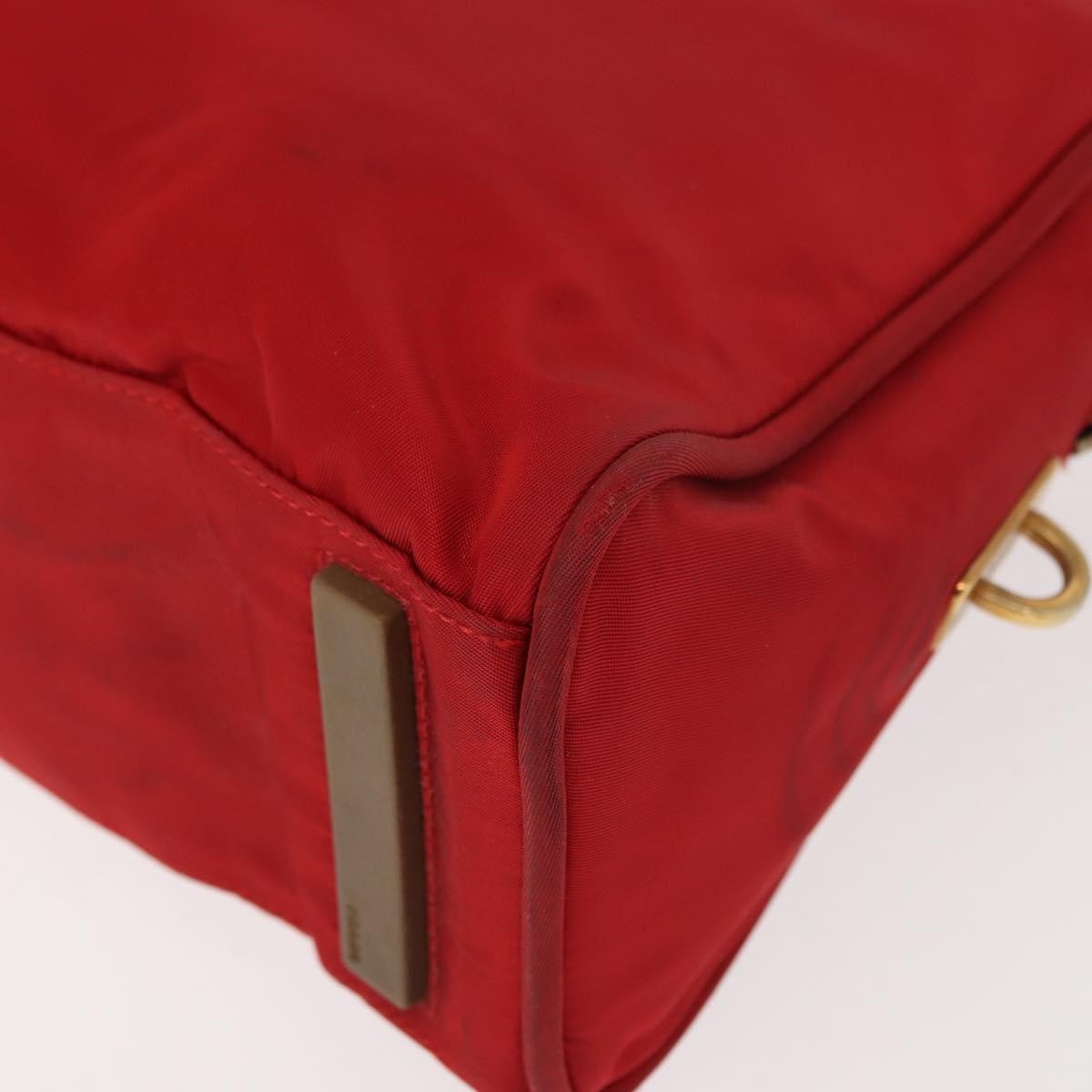 Prada PRADA Hand Bag Nylon Red Gold Authentic ki6141