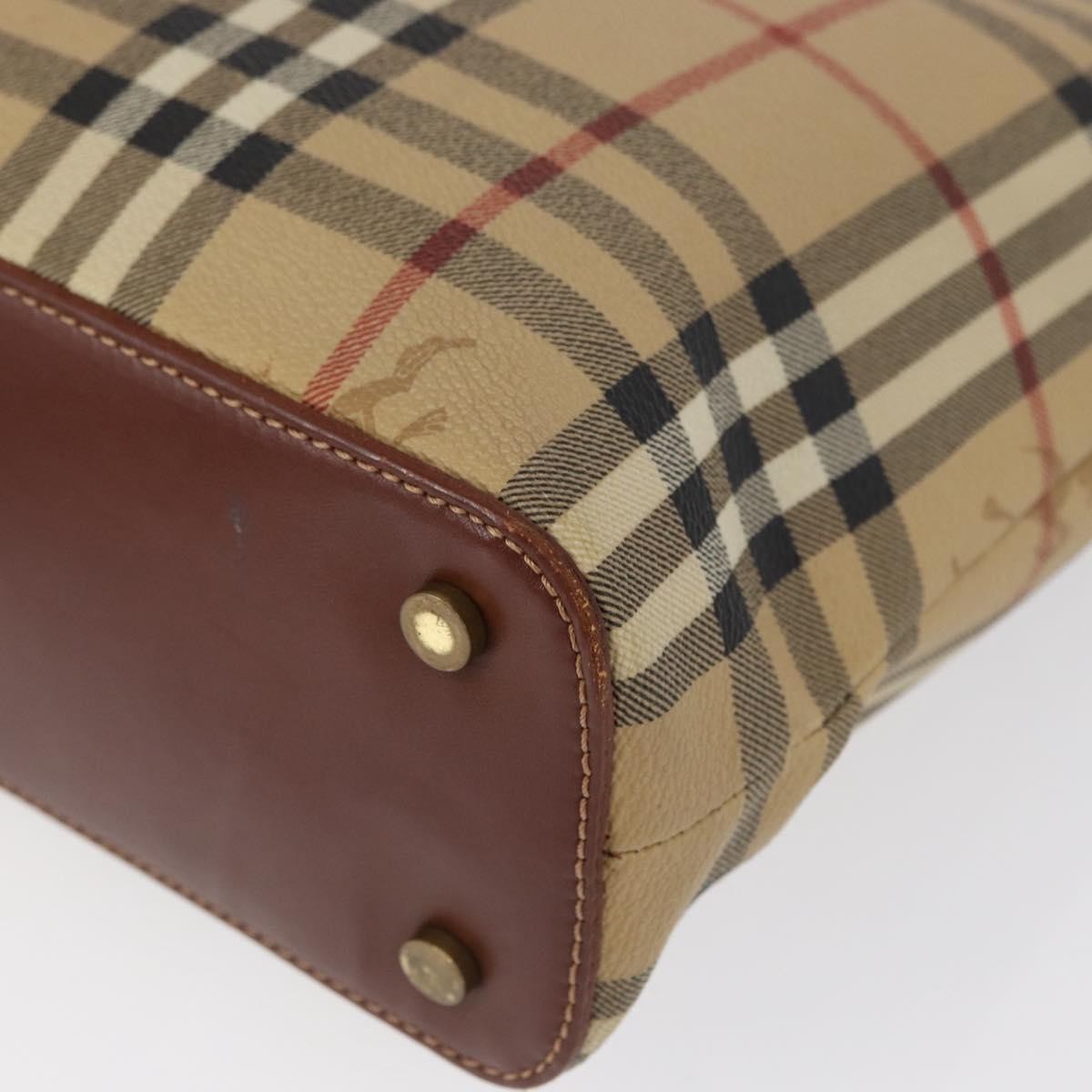 Burberry BURBERRY Nova Check Hand Bag PVC Beige Gold Authentic BA9597