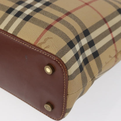 Burberry BURBERRY Nova Check Hand Bag PVC Beige Gold Authentic BA9597