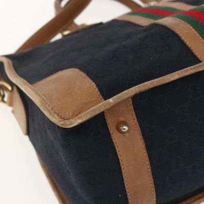 Gucci GUCCI Web Sherry Line GG Canvas Hand Bag 2way Black Gold Authentic gh1528