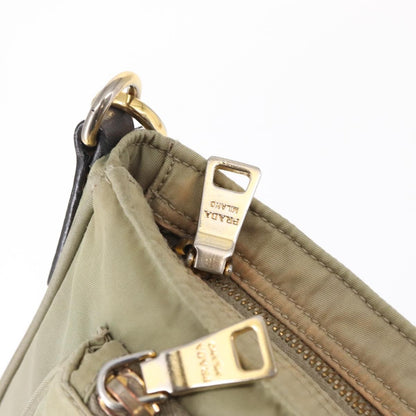 Prada PRADA Shoulder Bag Nylon Leather Beige Gold Authentic SW1841