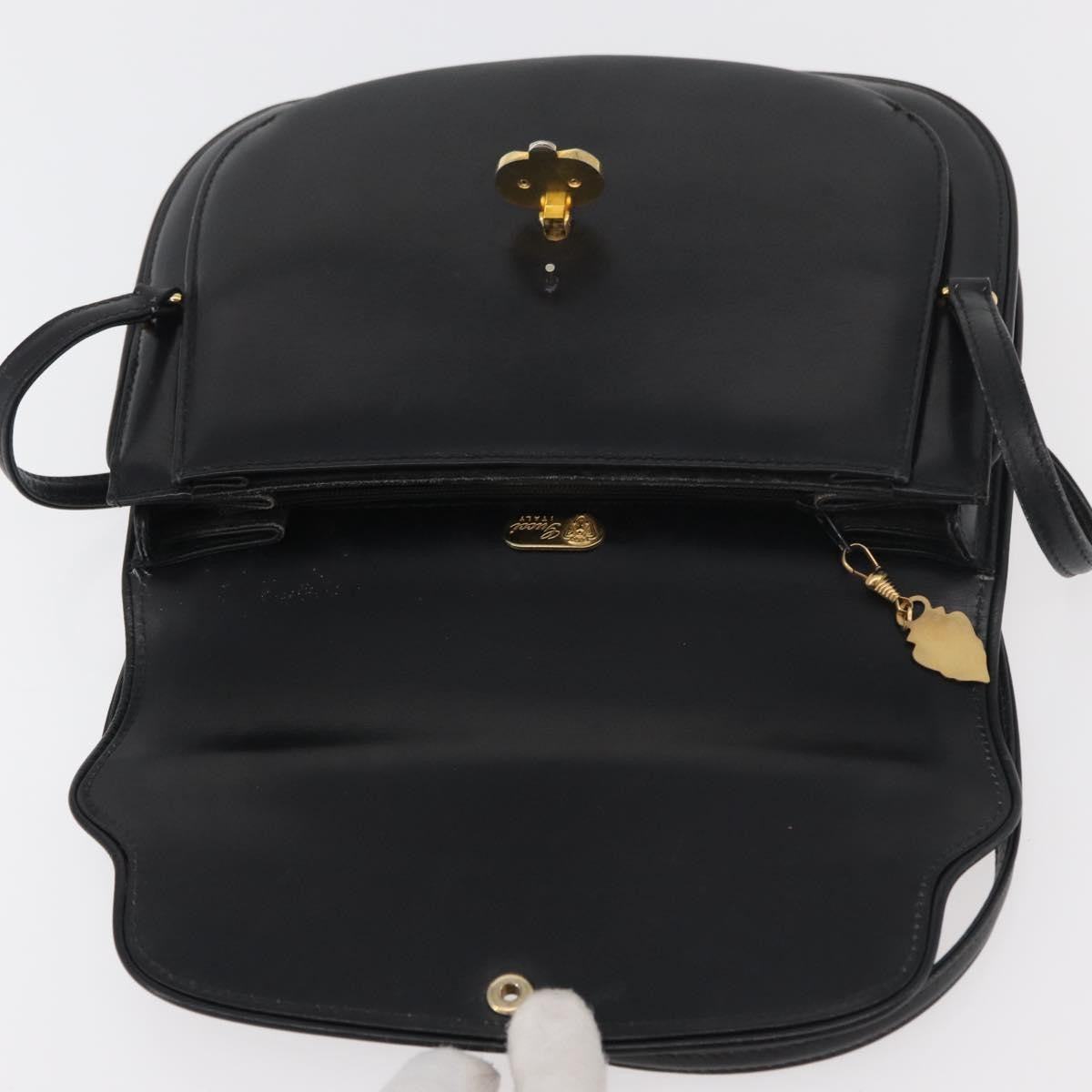 Gucci GUCCI Hand Bag Leather Black Gold Authentic ep14155
