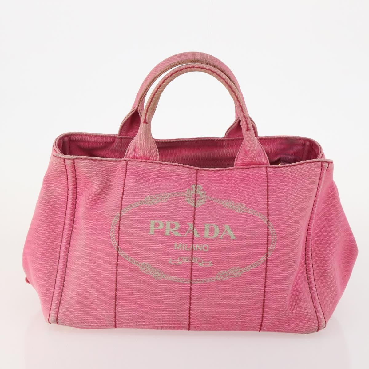 Prada PRADA Canapa Hand Bag Canvas 2 Set Pink Beige Authentic 174968