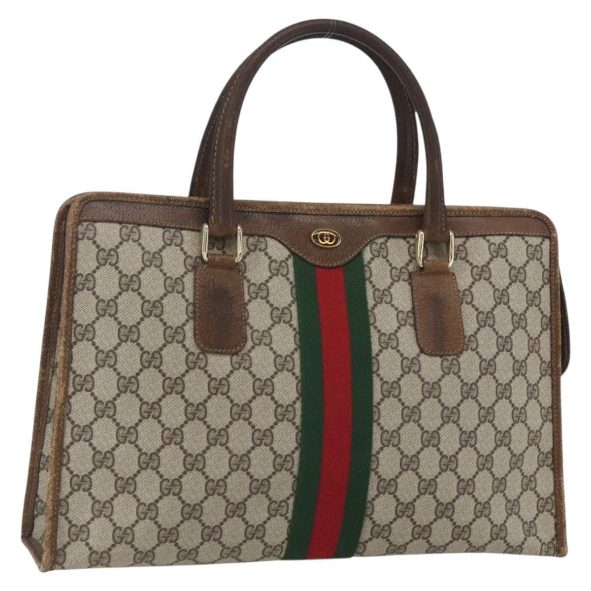 Gucci GUCCI GG Supreme Web Sherry Line Hand Bag PVC Beige Gold 010 378 Authentic 162305