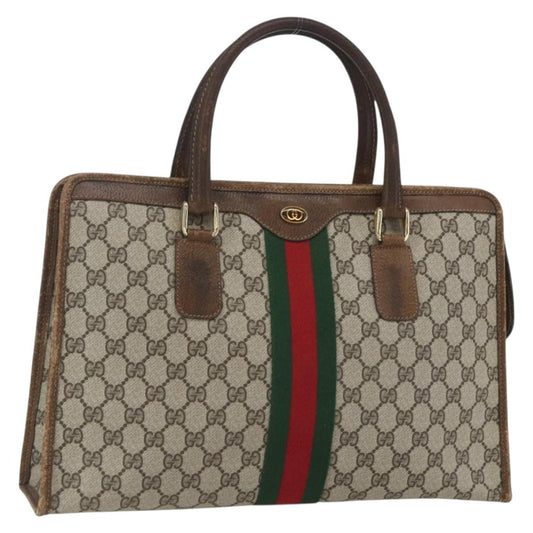 Gucci GUCCI GG Supreme Web Sherry Line Hand Bag PVC Beige Gold 010 378 Authentic 162305