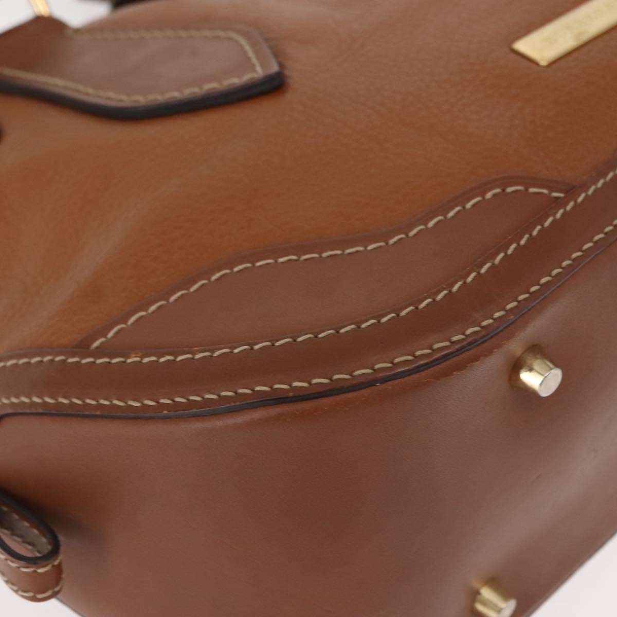 Burberry BURBERRY Hand Bag Leather Brown Gold Authentic ep11577