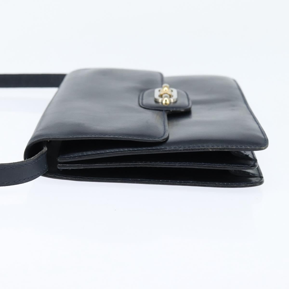 Celine CELINE Shoulder Bag Leather Navy Gold Authentic 149191