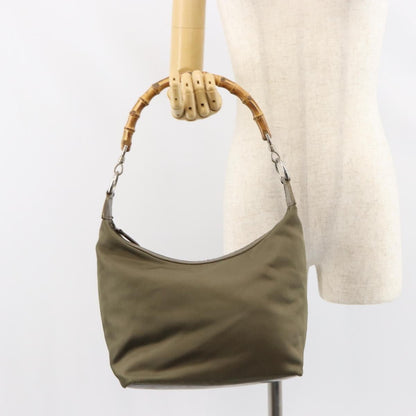 Gucci GUCCI Bamboo Shoulder Bag Nylon Khaki Silver 000 0531 Authentic ep12494