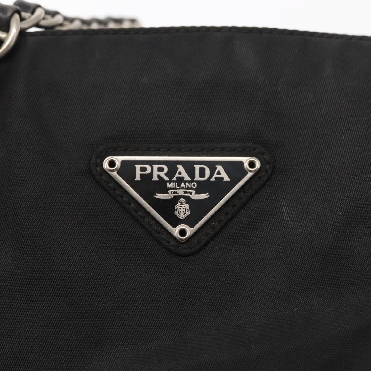 Prada PRADA Chain Shoulder Bag Nylon Black Silver Authentic 153059