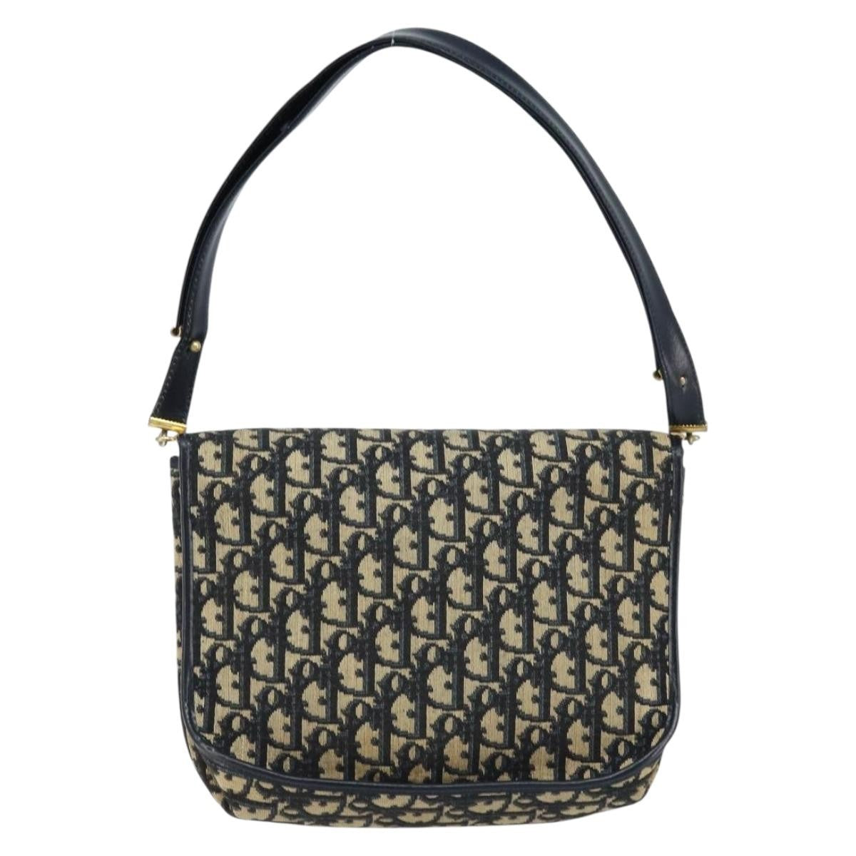 Dior Christian Dior Trotter Canvas Shoulder Bag Navy Gold Authentic gh1790