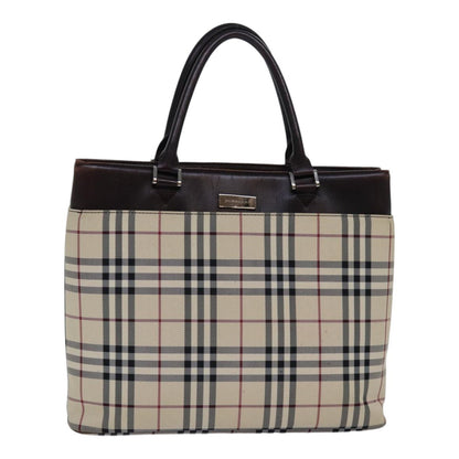 Burberry BURBERRY Nova Check Hand Bag Nylon Beige Silver Authentic 85862
