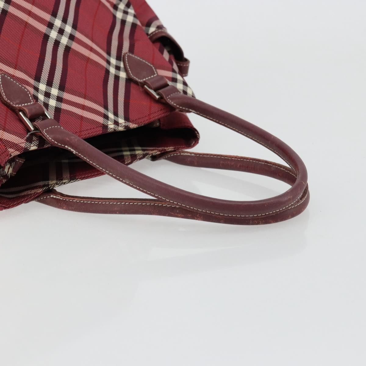 Burberry BURBERRY Nova Check Blue Label Hand Bag Nylon Red Silver Authentic bs34679