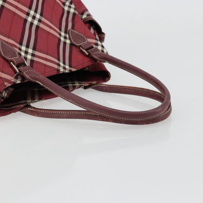 Burberry BURBERRY Nova Check Blue Label Hand Bag Nylon Red Silver Authentic bs34679