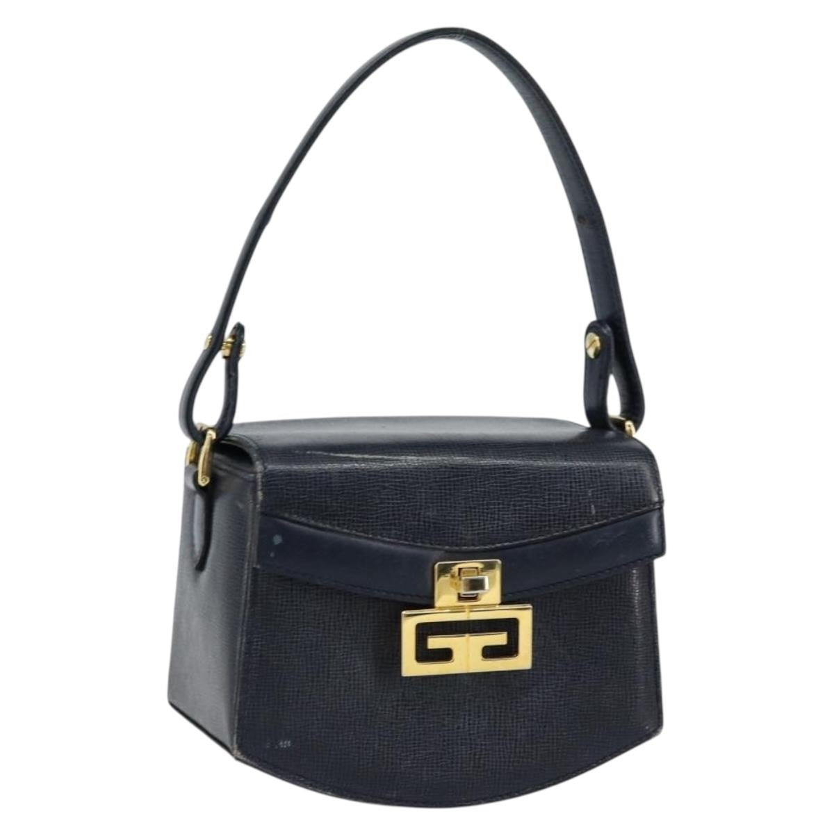 Givenchy GIVENCHY Hand Bag Leather Navy Gold Authentic SW1855
