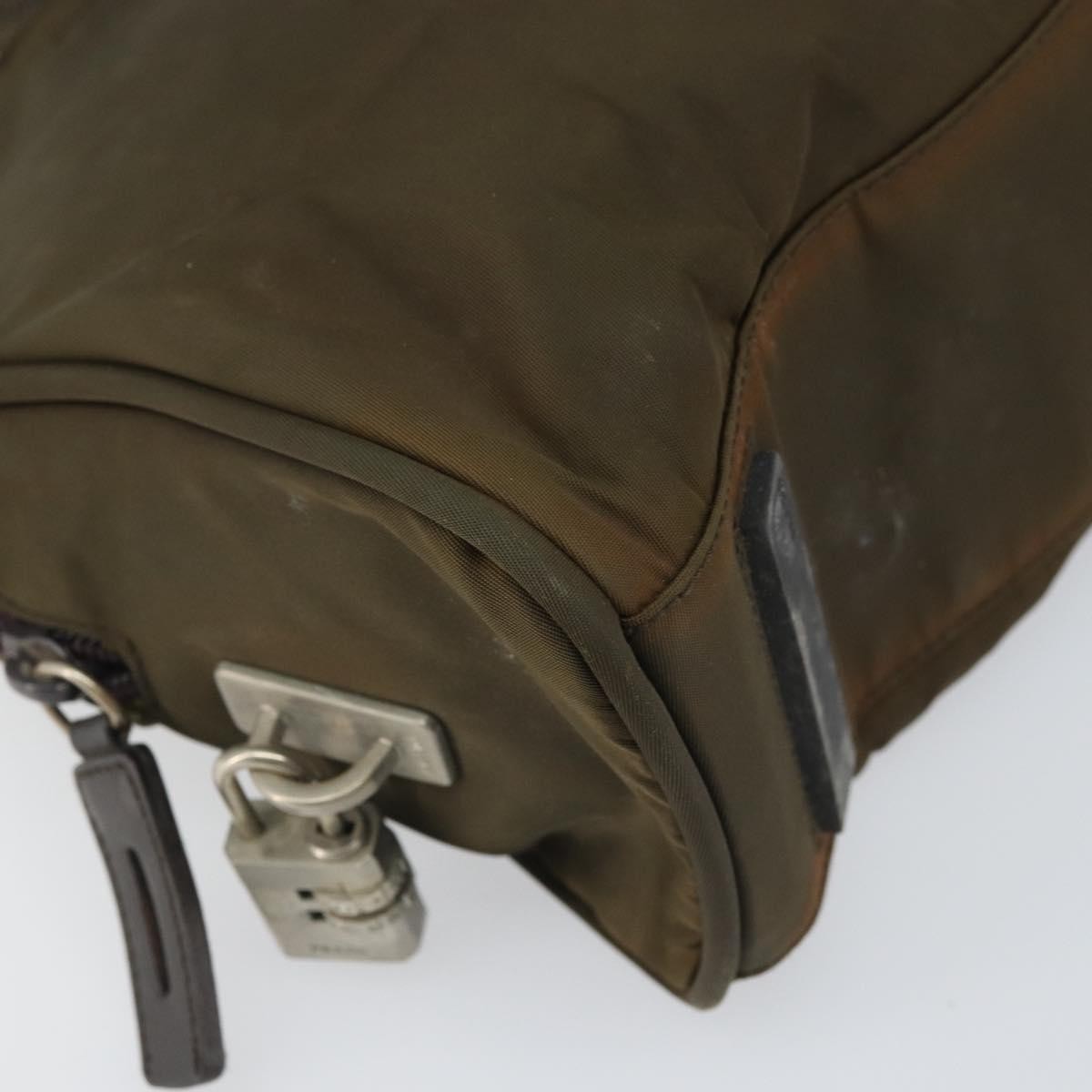 Prada PRADA Hand Bag Nylon Khaki Silver Authentic BA10374