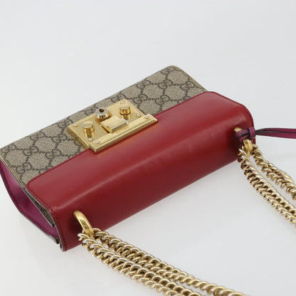 Gucci GUCCI GG Supreme Chain Shoulder Bag PVC Red Gold 409487 Authentic ka4469