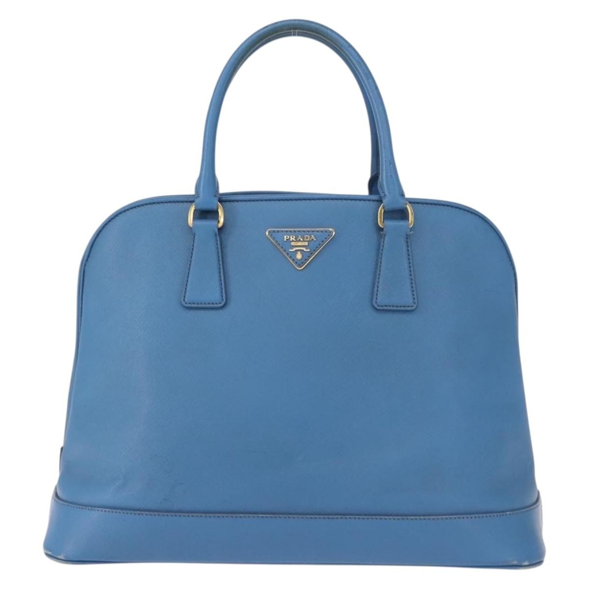 Prada PRADA Hand Bag Safiano leather Blue Gold Authentic fm4916