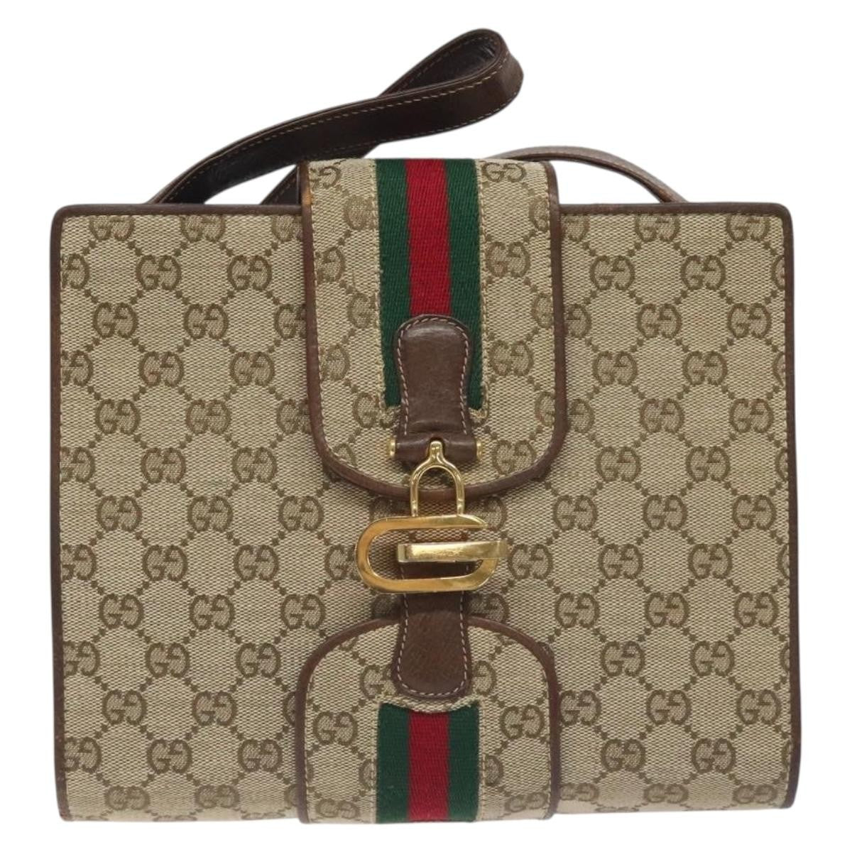 Gucci GUCCI GG Canvas Shoulder Bag Beige Gold Authentic bs27064