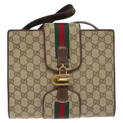 Gucci GUCCI GG Canvas Shoulder Bag Beige Gold Authentic bs27064