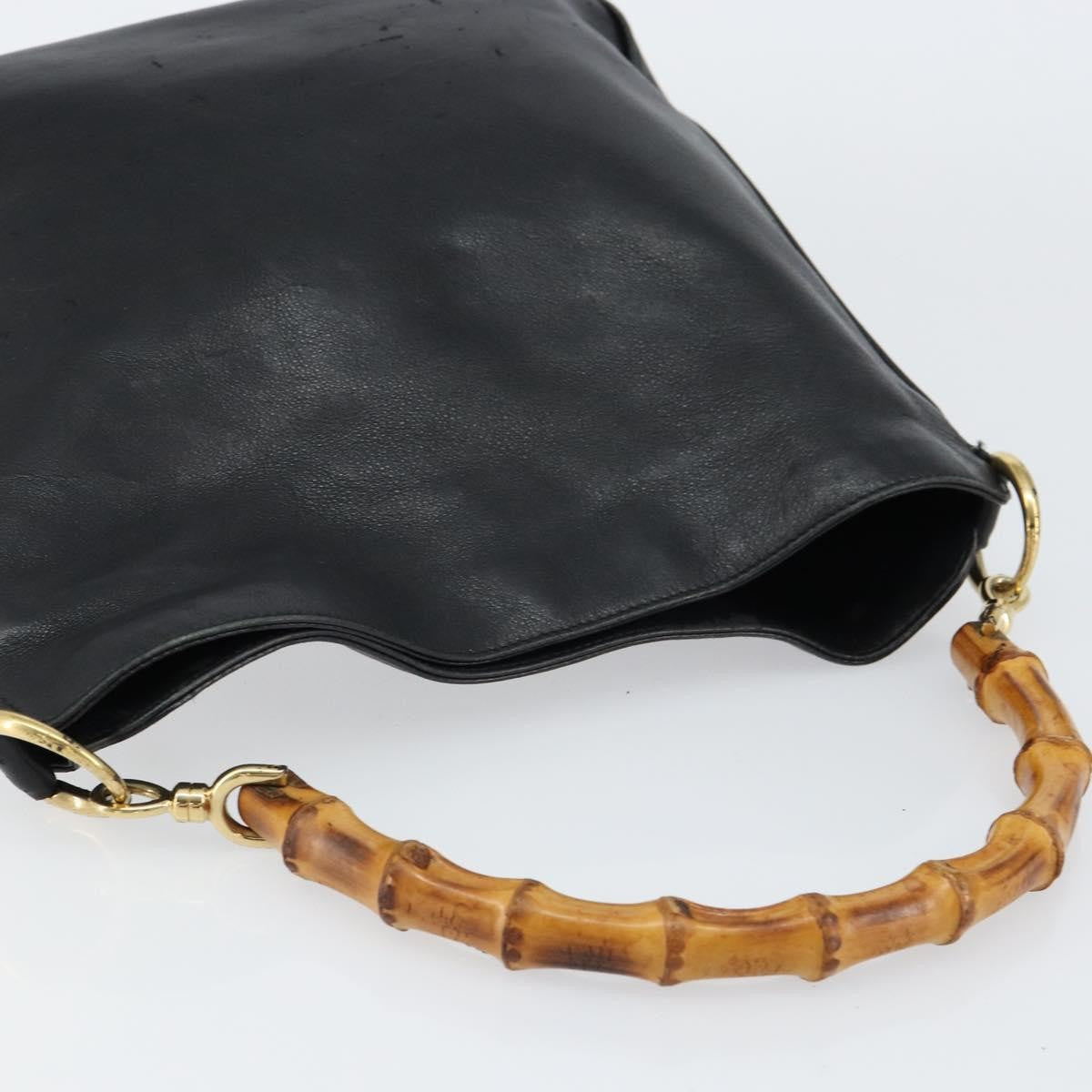 Gucci GUCCI Bamboo Hand Bag Leather Black Gold 001 0166 1638 Authentic 150344