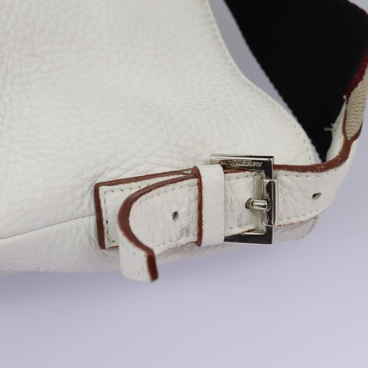 Burberry BURBERRY Shoulder Bag Leather White Silver Authentic BA2015