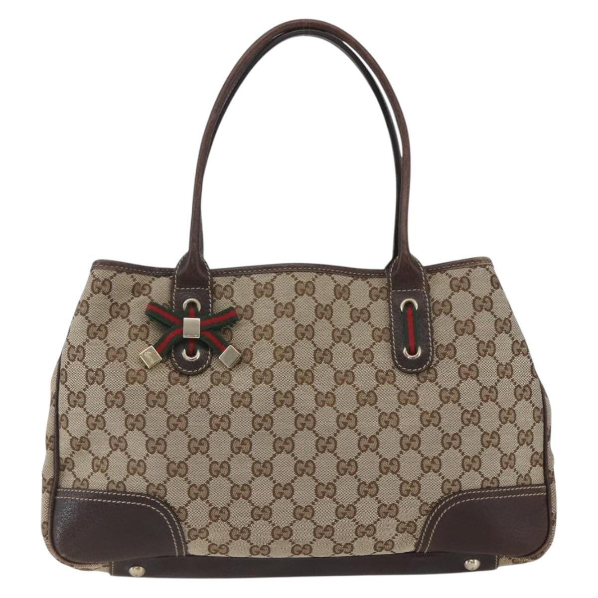 Gucci GUCCI Pretty GG Canvas Web Sherry Line Hand Bag Beige Gold 163805 Authentic 168668