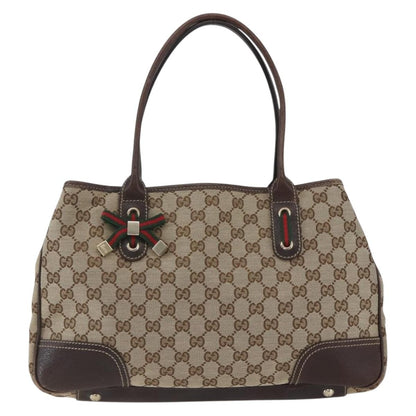 Gucci GUCCI Pretty GG Canvas Web Sherry Line Hand Bag Beige Gold 163805 Authentic 168668