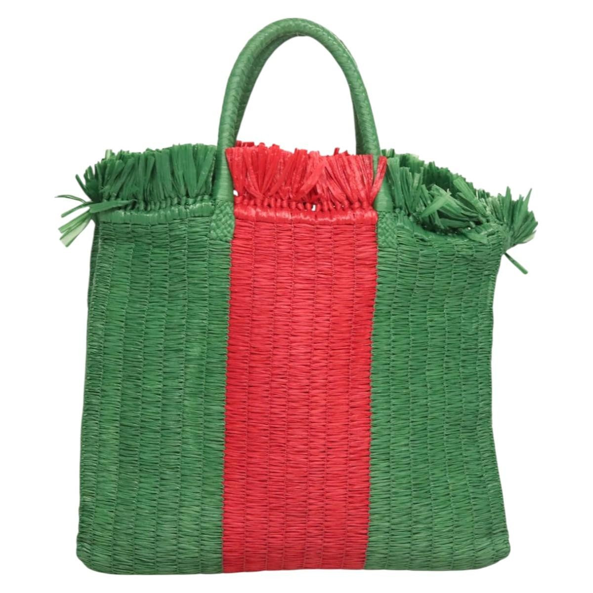 Gucci GUCCI Hand Bag Straw Green Red 524810 Authentic bs26626