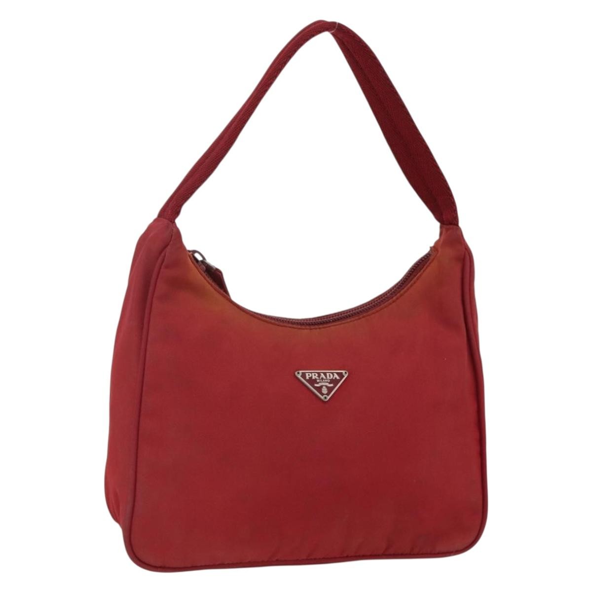 Prada PRADA Hand Bag Nylon Red Silver Authentic LNZ991
