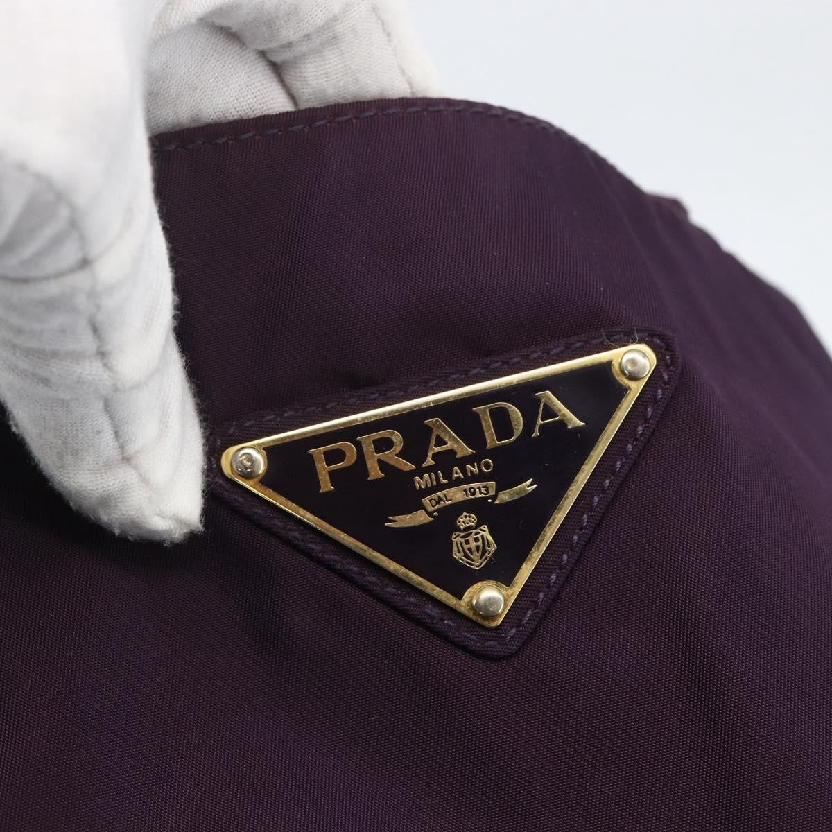 Prada PRADA Hand Bag Nylon Metal Purple Gold Authentic 155415