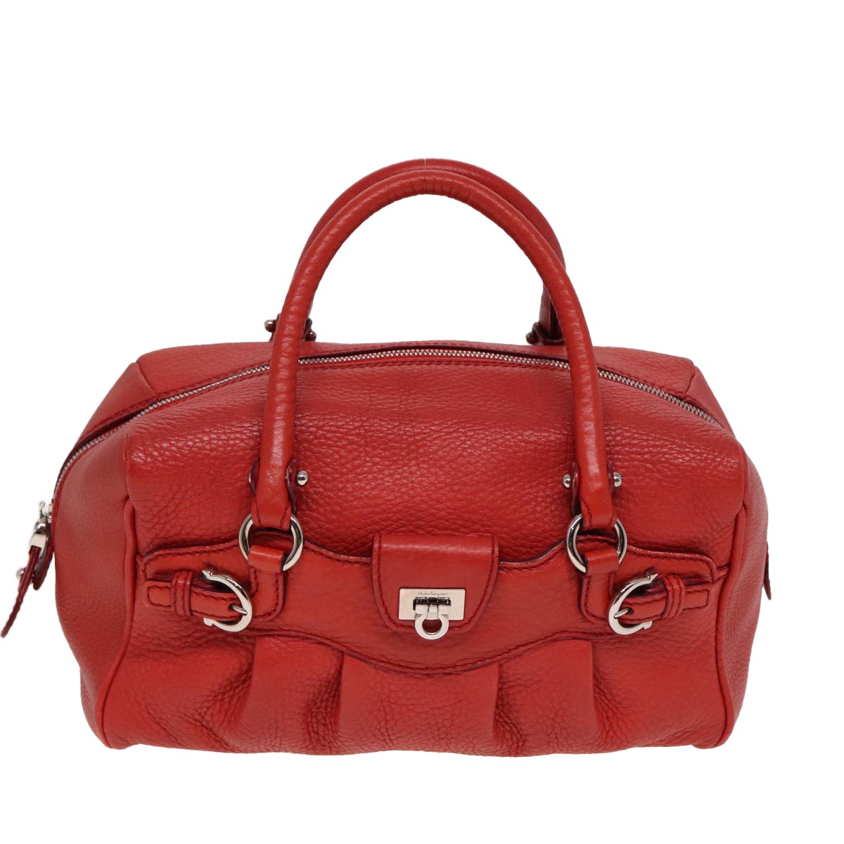Salvatore Ferragamo Salvatore Ferragamo Gancini Hand Bag Leather 2way Red Authentic 78767