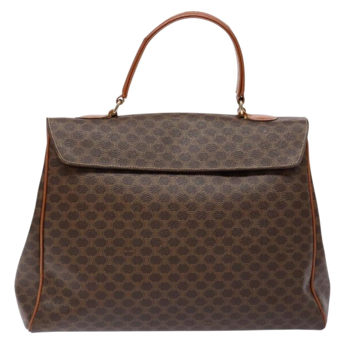 Celine CELINE Macadam Canvas Hand Bag PVC Leather Brown Gold Authentic bs28733