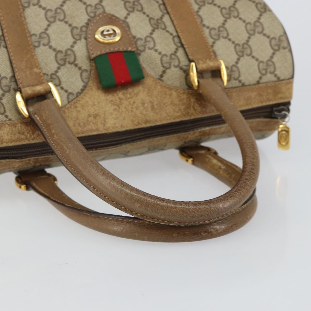 Gucci GUCCI GG Supreme Web Sherry Line Boston Bag PVC Beige Gold 40 02 006 Authentic 144227