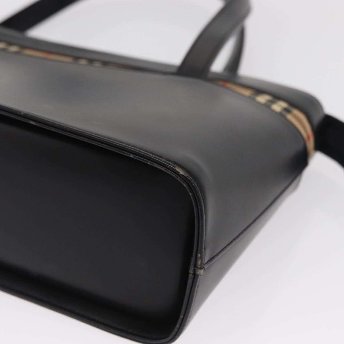 Burberry BURBERRY Nova Check Hand Bag Leather Black Silver Authentic SW1869