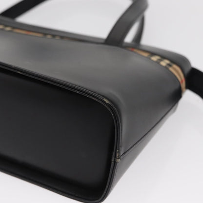 Burberry BURBERRY Nova Check Hand Bag Leather Black Silver Authentic SW1869