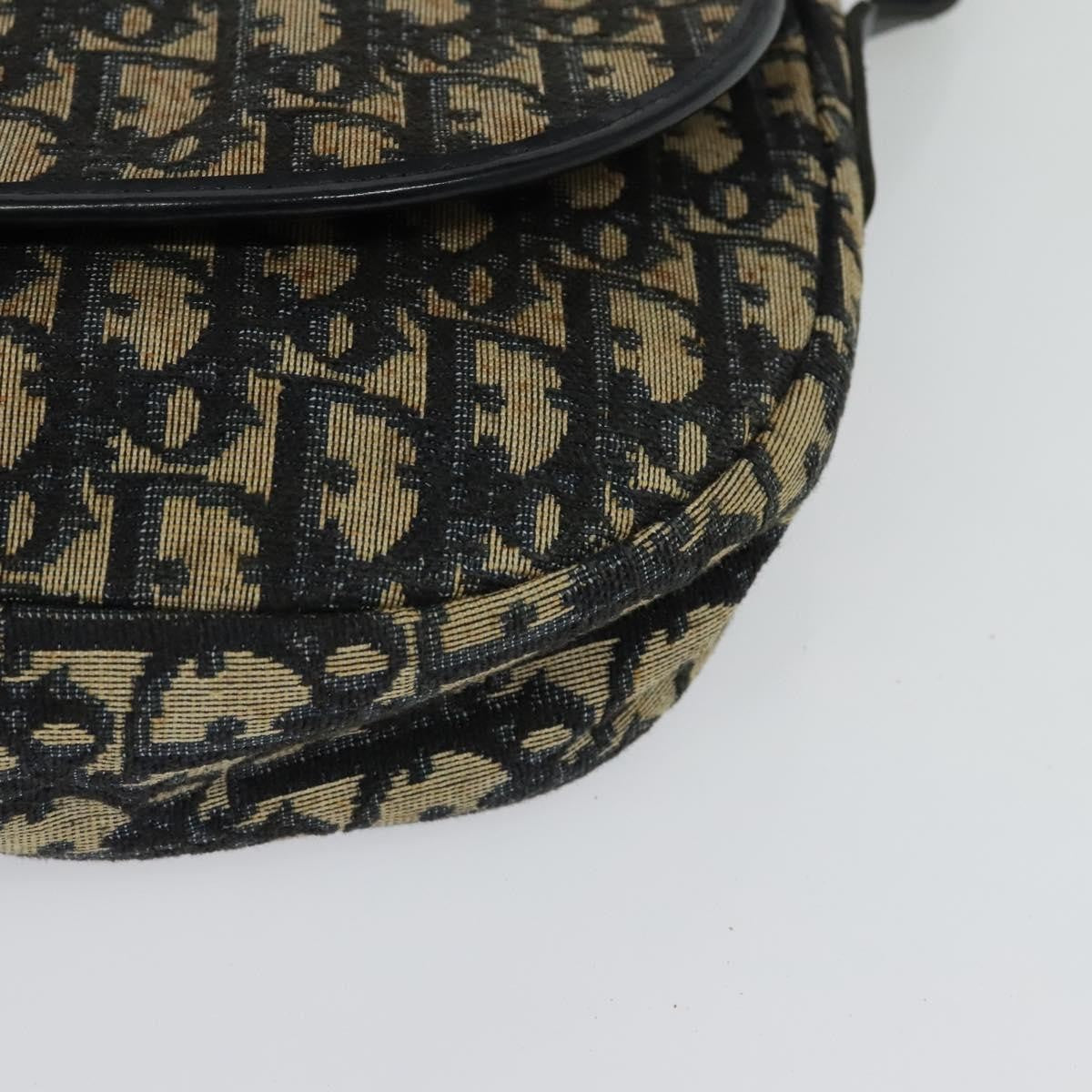 Dior Christian Dior Trotter Canvas Shoulder Bag Navy Gold Authentic BD2178