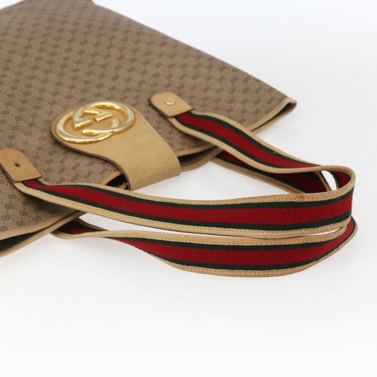 Gucci GUCCI Micro GG Supreme Web Sherry Line Tote Bag PVC Beige Gold Red Authentic ep13035