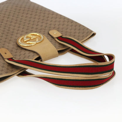 Gucci GUCCI Micro GG Supreme Web Sherry Line Tote Bag PVC Beige Gold Red Authentic ep13035
