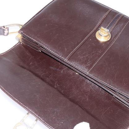 Gucci GUCCI Web Sherry Line Shoulder Bag Leather Dark Brown Gold Red Authentic ep11429