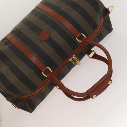 Fendi FENDI Pecan Canvas Boston Bag Black Brown gold Authentic ep10025