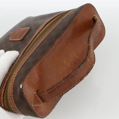 Celine CELINE Macadam Canvas Vanity Hand Bag PVC Leather Brown Gold Authentic ka2851