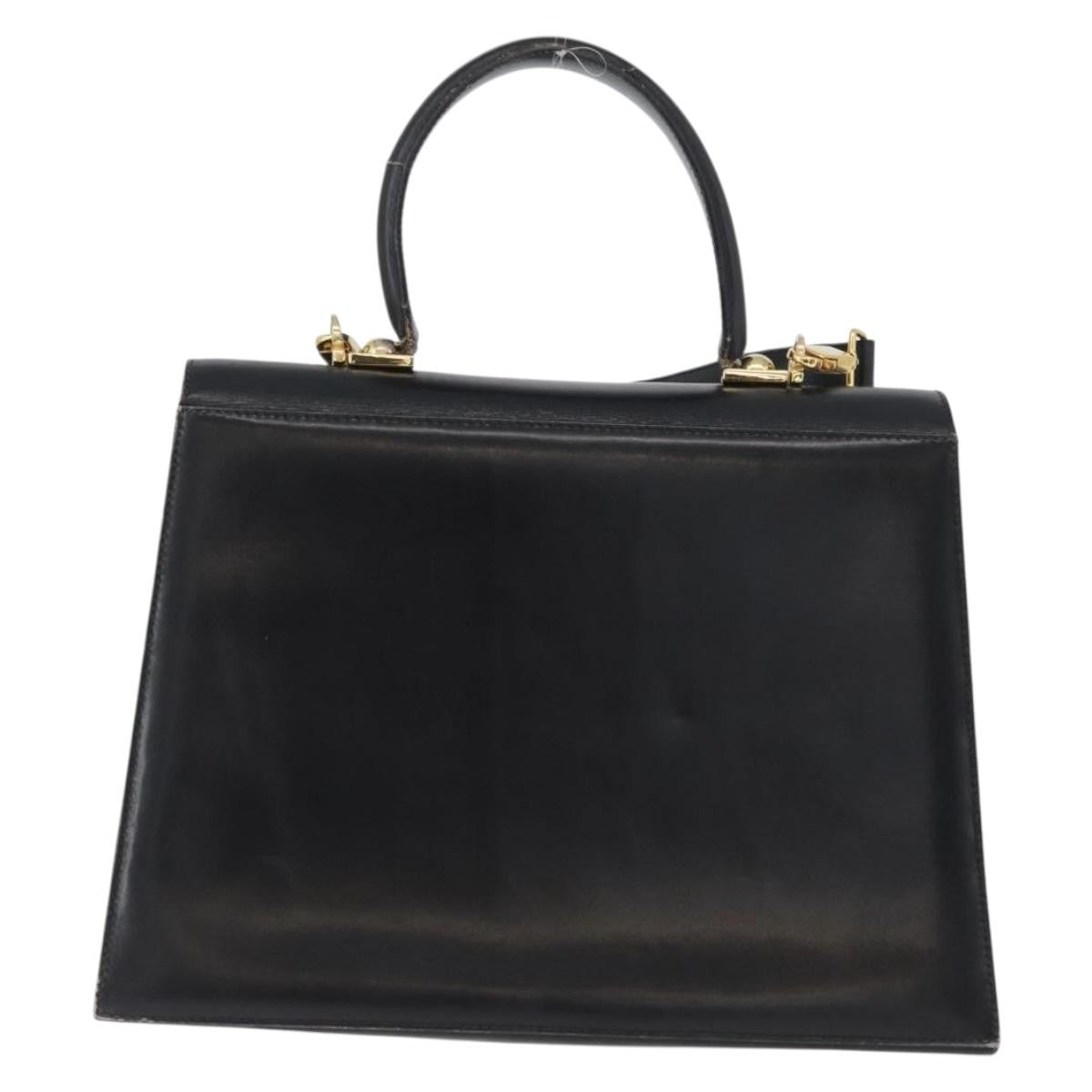 Salvatore Ferragamo Salvatore Ferragamo Gancini Hand Bag Leather 2way Black Gold Authentic ARZ228