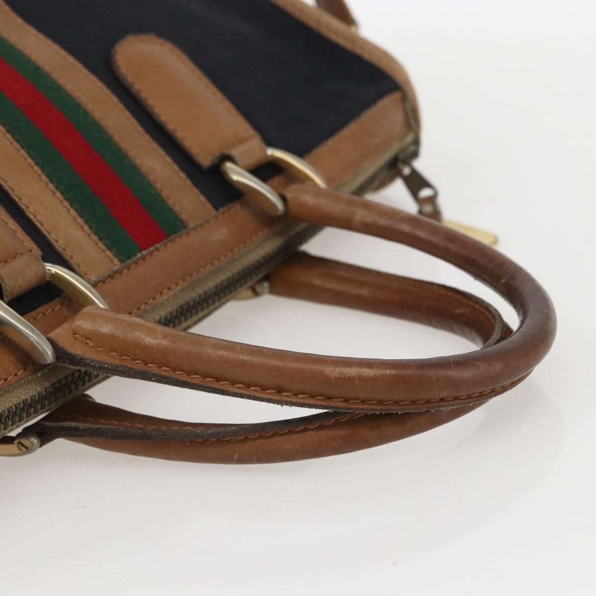 Gucci GUCCI Web Sherry Line GG Canvas Hand Bag 2way Black Gold Authentic gh1528