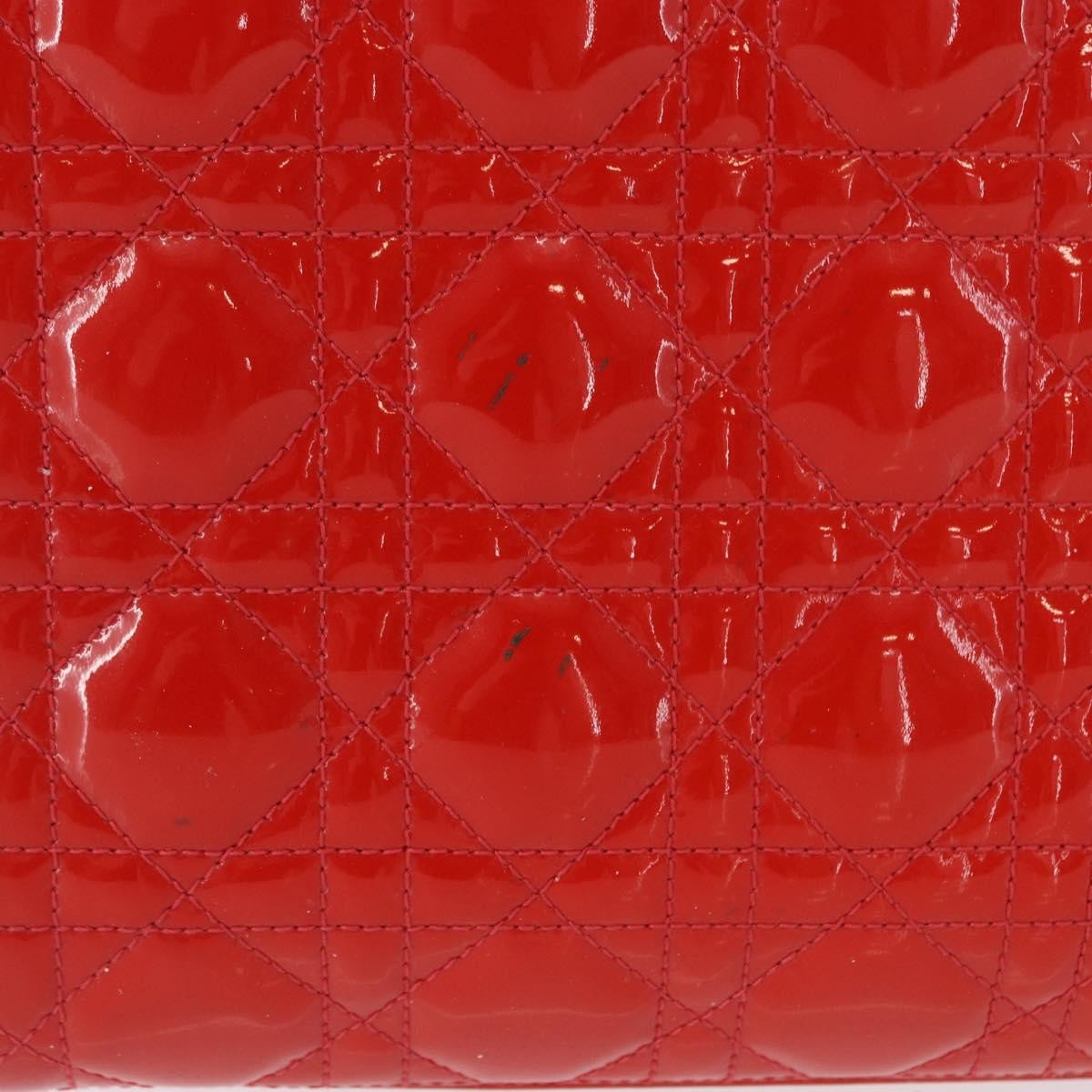 Dior Christian Dior Canage Hand Bag Patent leather Red Silver Authentic 162851