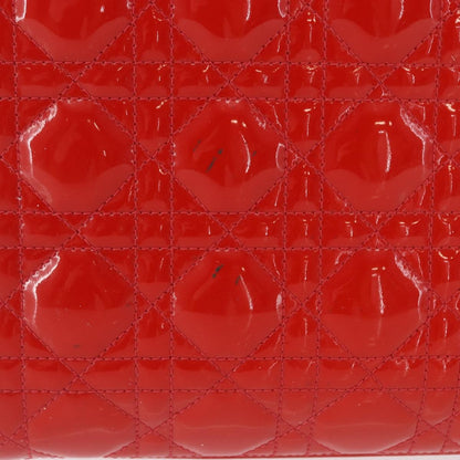 Dior Christian Dior Canage Hand Bag Patent leather Red Silver Authentic 162851